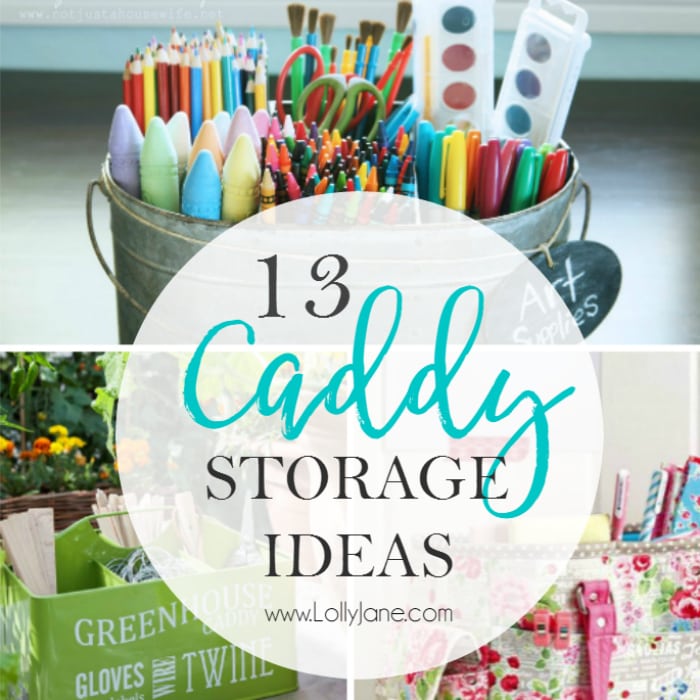 13 caddy storage ideas. Don't pass up those cute enamel bins, lots of ways to organize! Like to build? Click through to some easy DIY caddy tutorials!