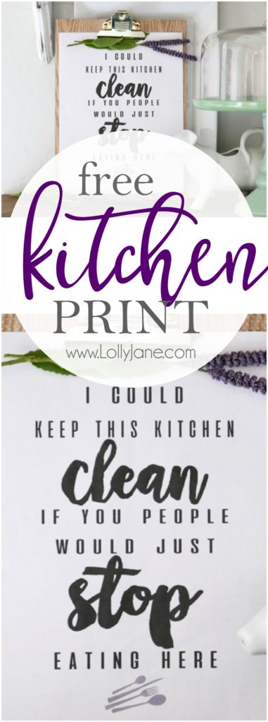 Funny Kitchen Art, print it off to laugh despite the daily piles of dishes and cooking! "I Could Keep This Kitchen CLEAN If You People Would Just STOP Eating Here!" Haha! :D