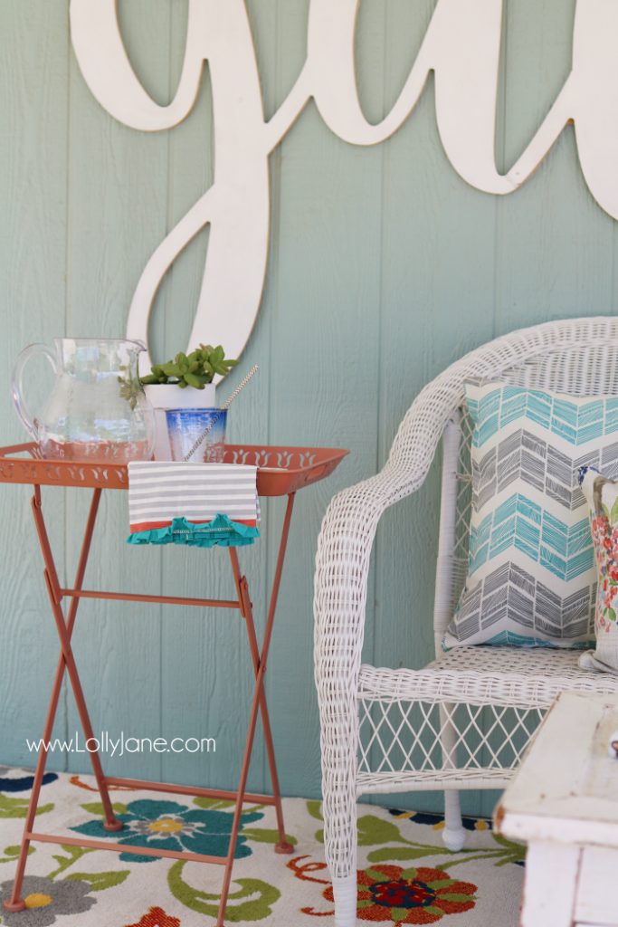 Love these affordable patio porch decor ideas! Add a neutral bench then fill it up with accessories for some easy decor ideas. Click through for inexpensive sources, so easy to create this back porch look!