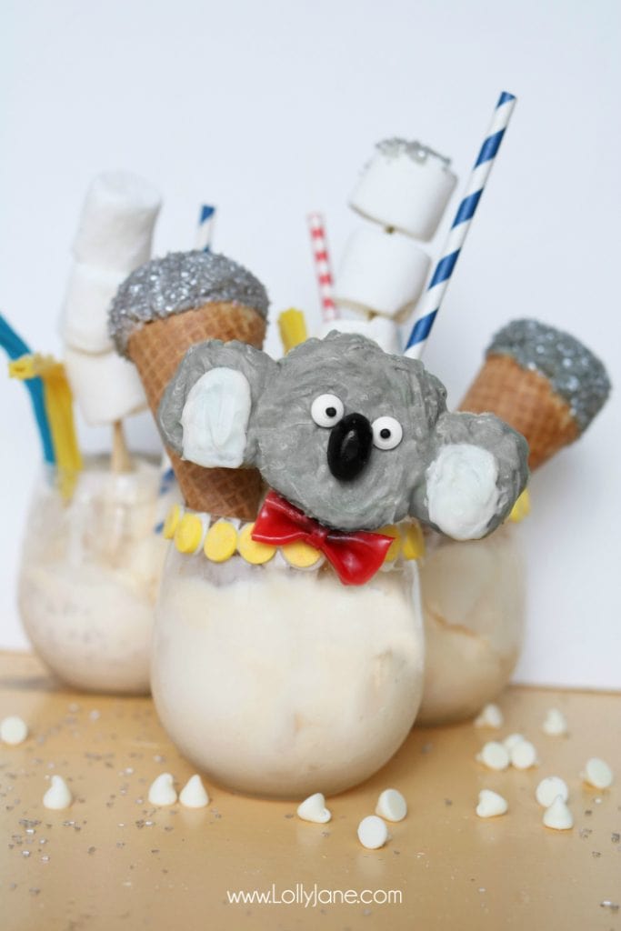 Easy freak shake inspired by a favorite koala Buster Moon from SING, yummy and fun for kids to make! Perfect koala bear to make for jungle party theme, too!