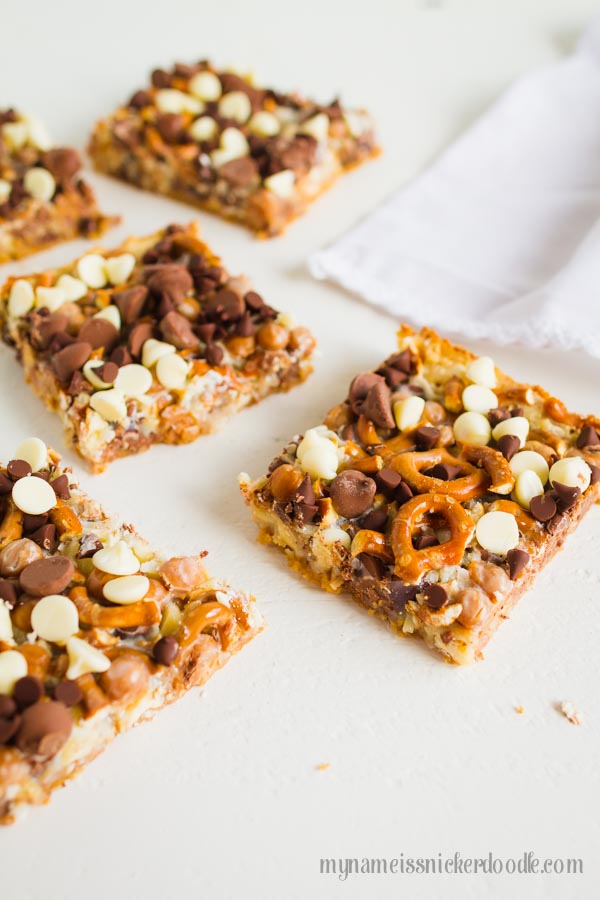 Magic Cookie Bars with Caramel and Pretzels, YUM! Easy dessert and so good!