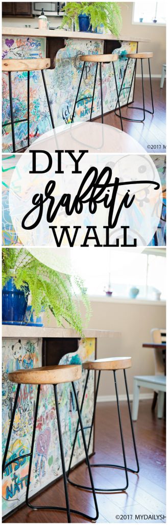 DIY graffiti kitchen island art. This grafitti art is such a fun statement in your home