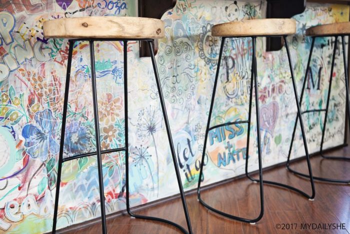 DIY graffiti kitchen island art. This grafitti art is such a fun statement in your home