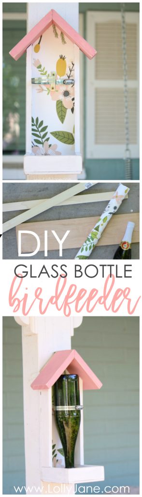 DIY Bird Feeder Glass Bottle Upcycle | How to make a bird feeder from a glass bottle. Easy to follow plans for a diy bird feeder. Love this wood bird feeder step by step tutorial using a Martinelli bottle! Great upcucle idea!