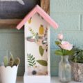 DIY Bird Feeder Glass Bottle Upcycle | How to make a bird feeder from a glass bottle. Easy to follow plans for a diy bird feeder. Love this wood bird feeder step by step tutorial using a Martinelli bottle! Great upcucle idea!