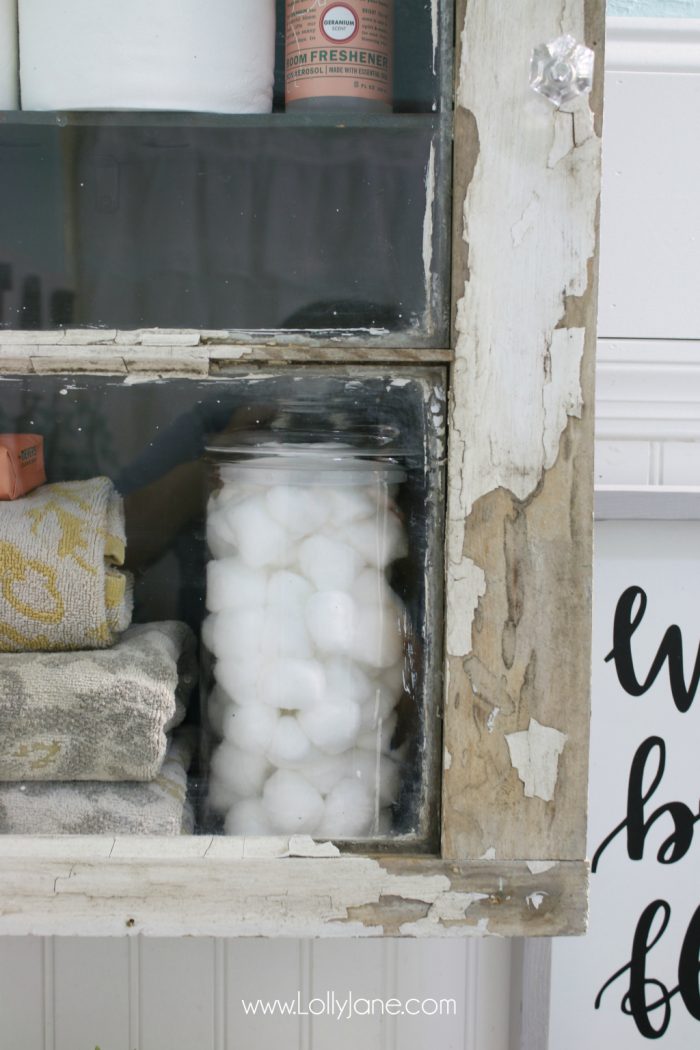 Chippy vintage window turned bathroom cabinet, what!? Brilliant!