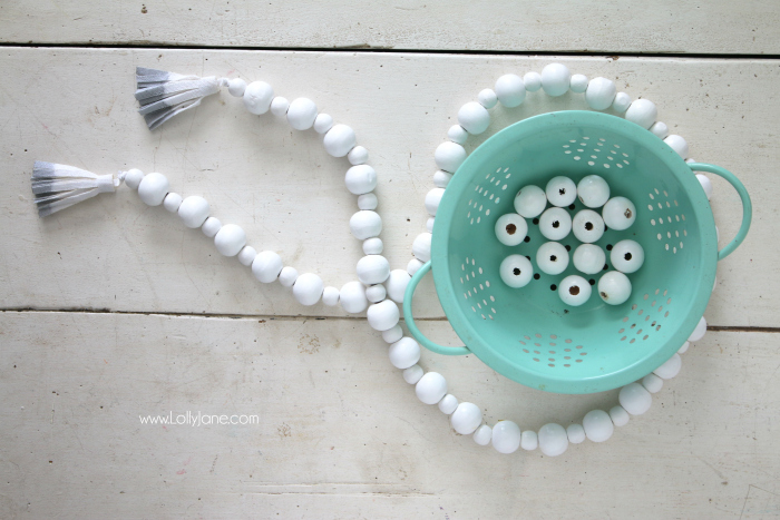 Turquoise Wood Bead Garland with Tassels, Farmhouse Beads