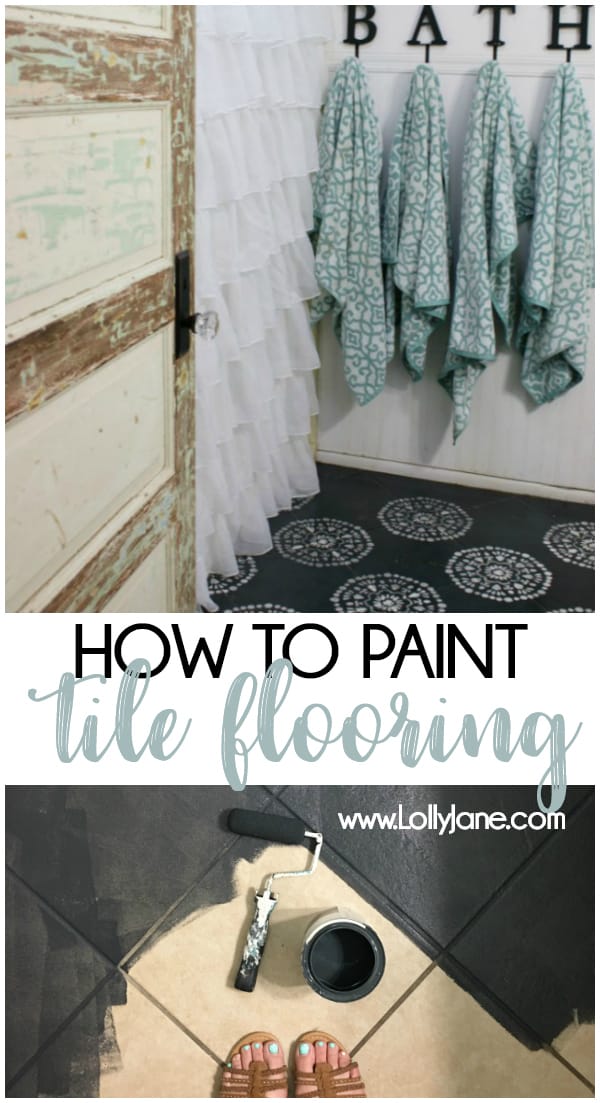 How to paint your tile!! Learn how to paint your tile flooring with chalk paint, so easy and holds up great!! Love this painted tile makeover! #chalkpaint #paintedtile #tilemakeover #stencilfloors #stenciltileflooring #howtostencilfloors