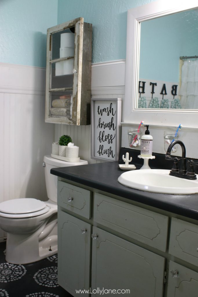 Check out these bathroom cabinet diy plans. Creative items make this cabinet unique!