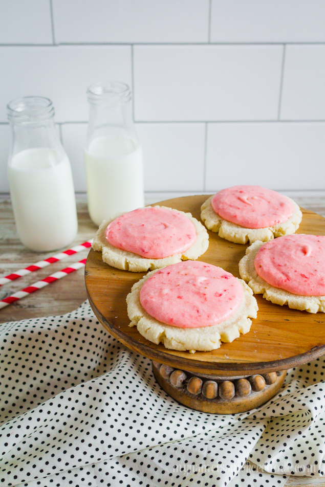 Strawberries and Cream Sugar Cookies recipe | If you've ever wondered what summer tastes like, try these easy Strawberry Sugar Cookies. So light and flakey and made with real strawberries, mmm! The perfect summer cookie recipe!