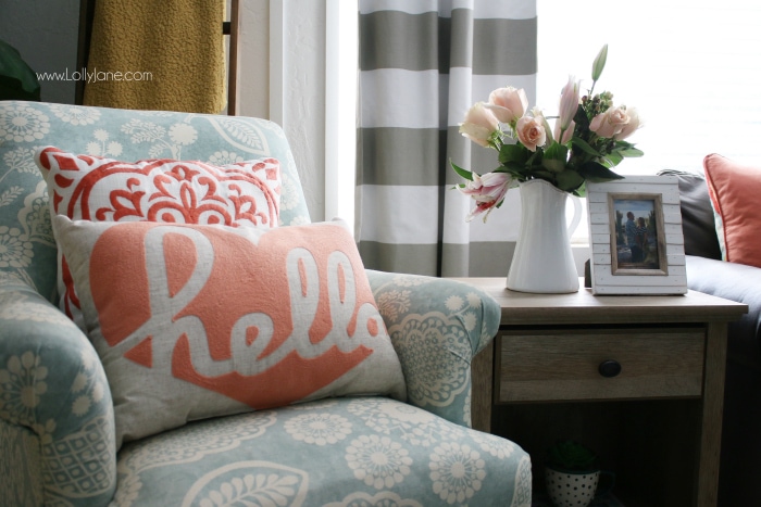 Tips to freshen up your family room! Love this colorful farmhouse family room! Shop affordable home decor and trendy goods from BHG's Live Better line. Cute family room refresh!