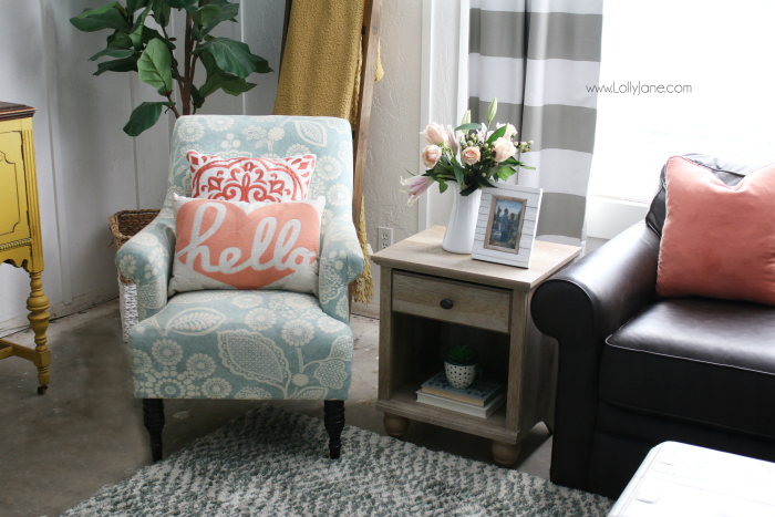 Tips to freshen up your family room! Love this colorful farmhouse family room! Shop affordable home decor and trendy goods from BHG's Live Better line. Cute family room refresh!