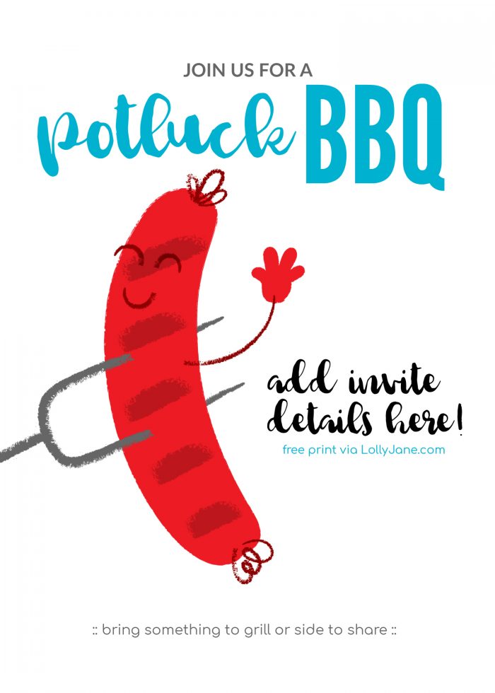 Free Potluck Barbecue Invitation.... download, add text (we love PicMonkey.com which is free!) then print! Happy BBQ'ing! (: