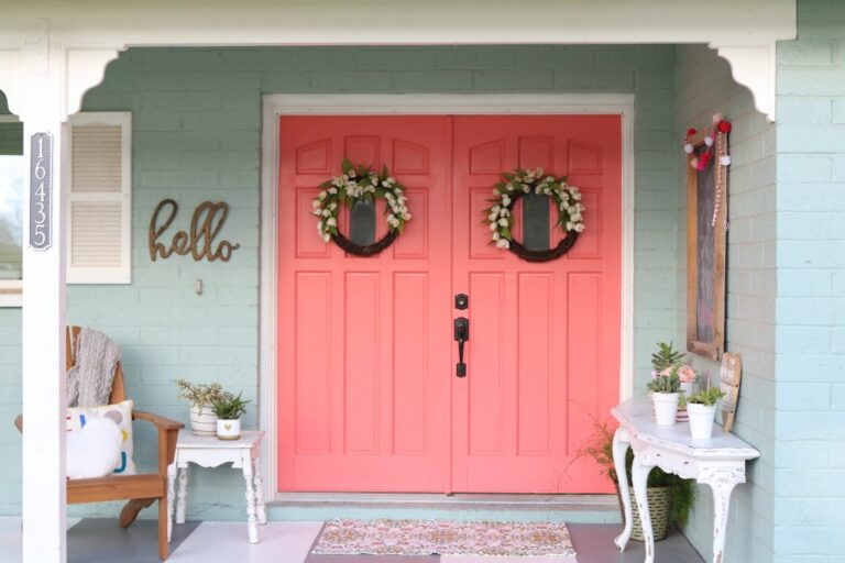 Coral Painted Front Doors