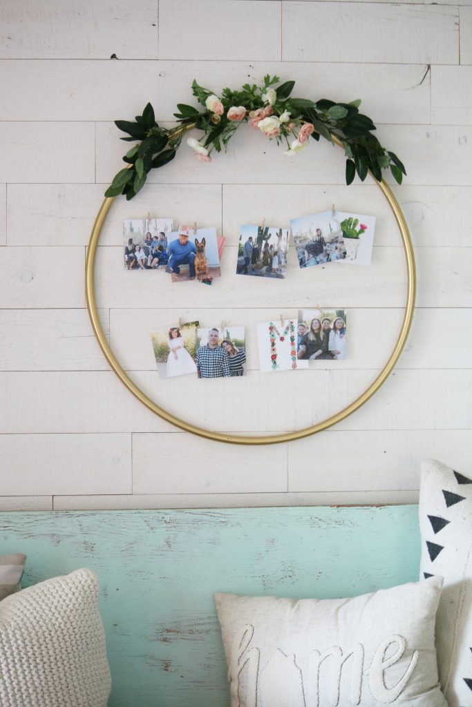 DIY Hula Hoop Photo Display | Check out this easy hula hoop photo display idea! Such a creative way to display pictures with unique items!