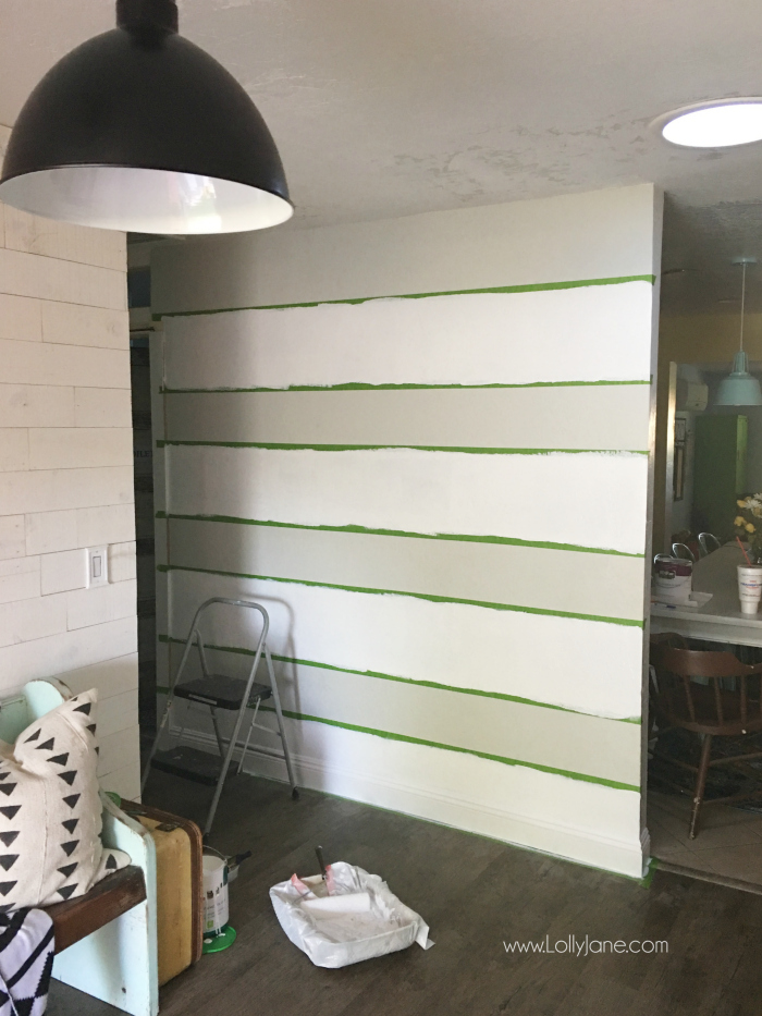 Diy Striped Accent Wall With Gray White Stripes Lolly