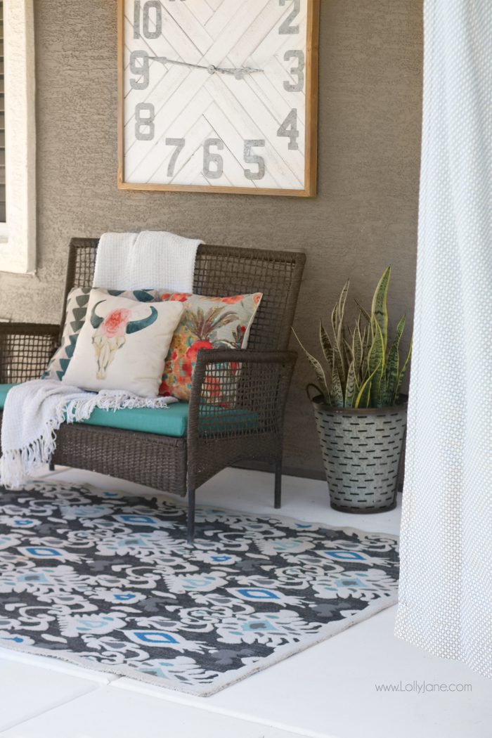 Easy porch makeover... love the white concrete paint tutorial! So fresh and bright (: