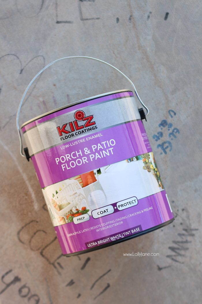 Click to see the cute "after" of this porch makeover... love the white concrete paint tutorial! So fresh and bright (: