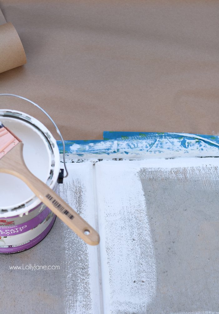 Click to see the cute "after" of this porch makeover... love the white concrete paint tutorial! So fresh and bright (: