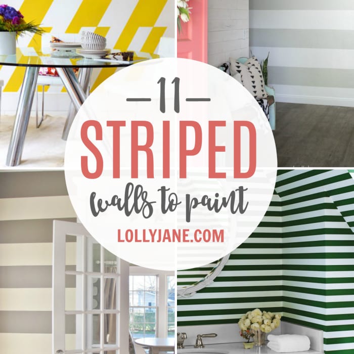 DIY Roundup | 11 striped walls to paint now! Such cute striped wall accents, ceilings too! Love how paint and tape can transform a room! Pretty stripe wall home decor ideas!