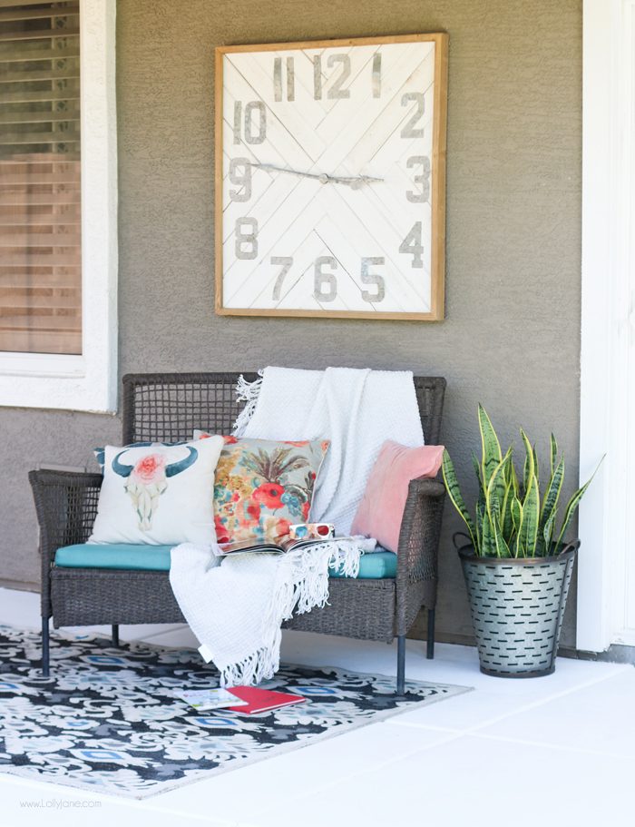 Easy porch makeover... love the white concrete paint tutorial! So fresh and bright (: