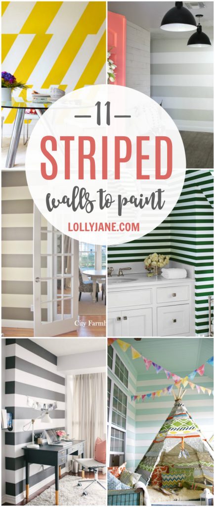 DIY Roundup | 11 striped walls to paint now! Such cute striped wall accents, ceilings too! Love how paint and tape can transform a room! Pretty stripe wall home decor ideas!