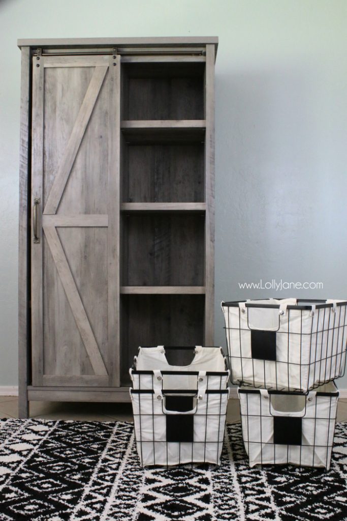 Adore these Better Homes and Gardens wire baskets. The chalkboard tags are so cute! Perfect for laundry room storage!