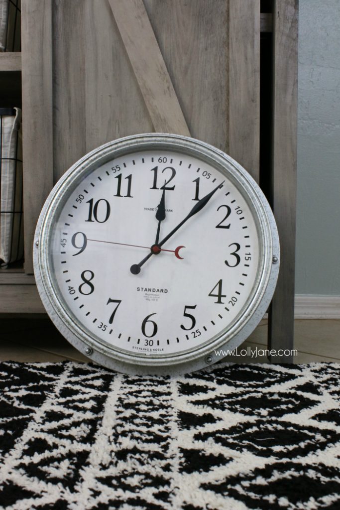 Adore this farmhouse industrial clock from BHG! Such a cute modern farmhouse clock, perfect for this farmhouse laundry room makeover!