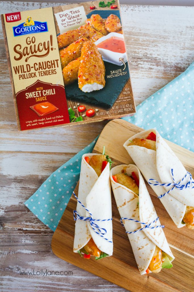 Sweet Chili Fish Wraps - These fish wraps are so yummy with this sweet chili sauce! The perfect family friendly dinner idea! Kids favorite dinner is stuffing these fish wraps with their fav veggies. Yummy easy dinner!