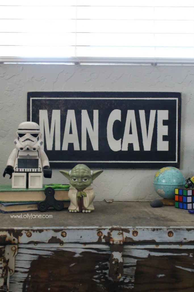 Love this Man Cave wood sign! Such a cute boys shared bedroom sign. Cute rustic wood sign for a boys bedroom! Love this man cave boys bedroom sign!