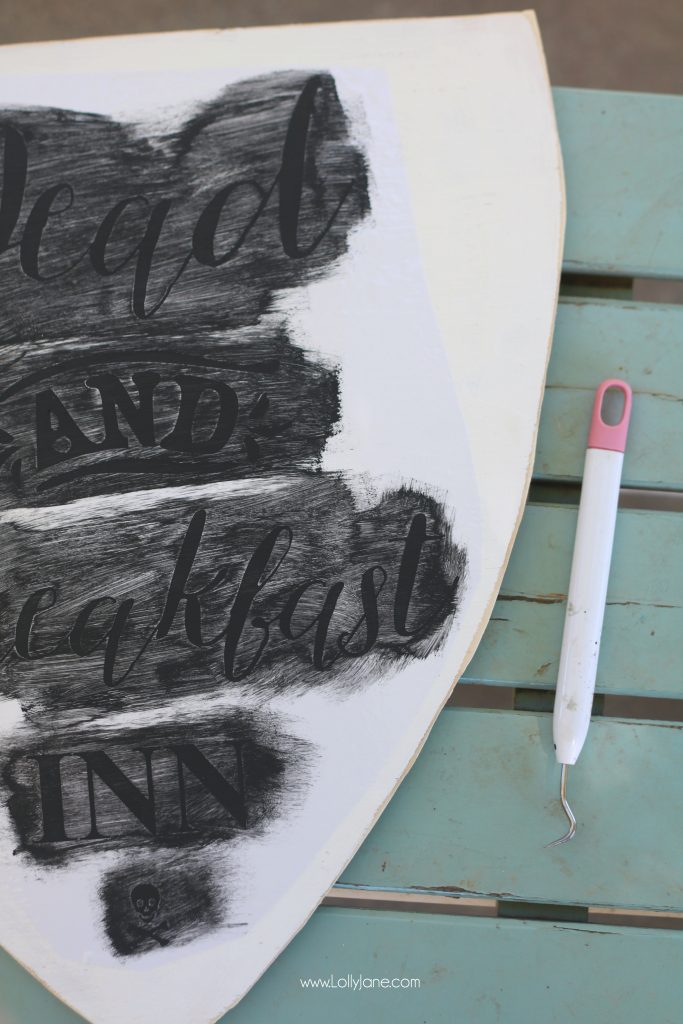 Use a stencil to make this darling "Dead and Breakfast Inn" hanging Halloween sign to welcome guests!