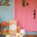 Cute "U-Pick Pumpkins" sign, perfect touch to this colorful farmhouse fall porch!