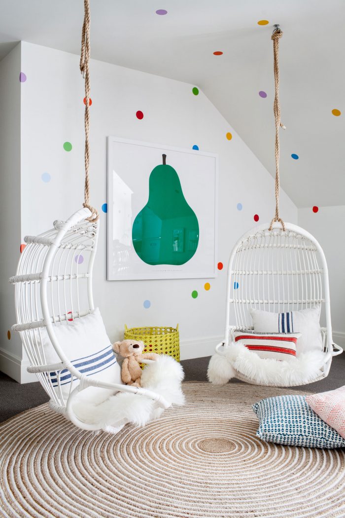 Cutest swings in this darling polka dot playroom!