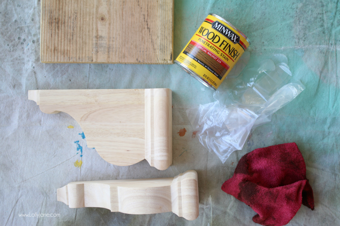 Supplies to make a farmhouse shelf, check out this easy step by step tutorial to make an entryway shelf!