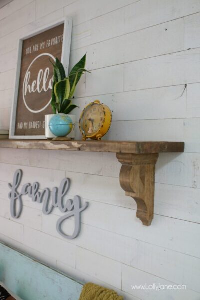Easy peasy farmhouse shelf tutorial! Love these rustic corbels to make this easy entryway shelf!