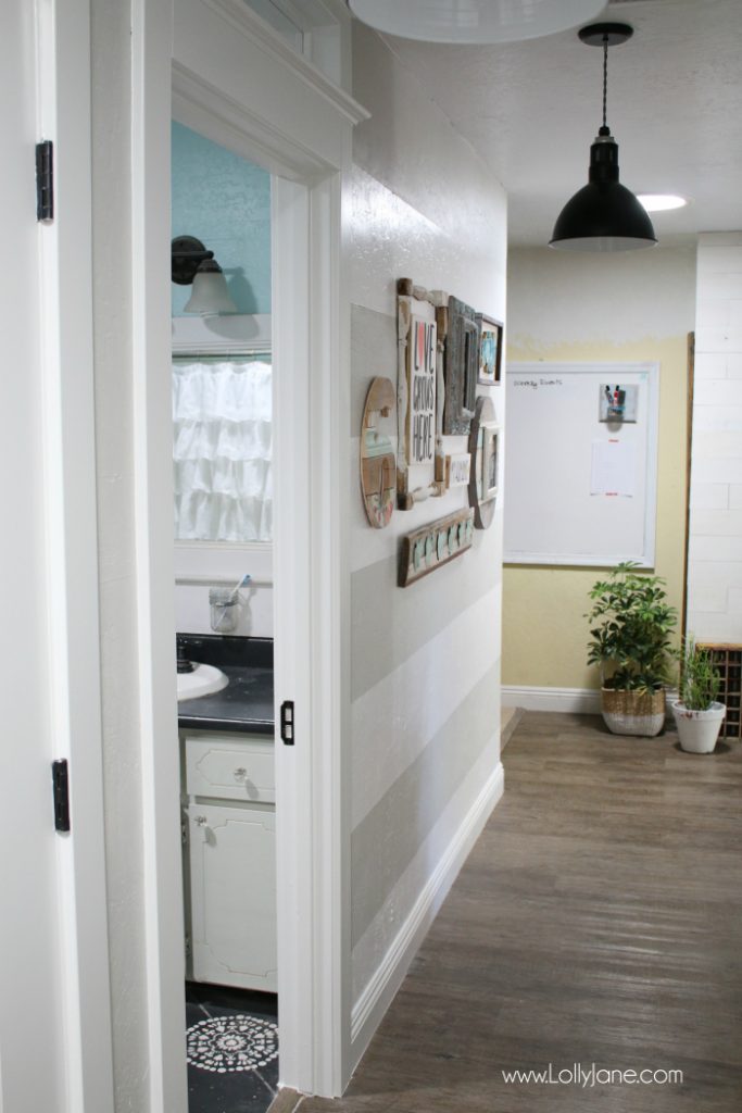 Farmhouse hallway makeover: love these barn light pendants from Barn Light Electric, so pretty! Love this farmhouse makeover!