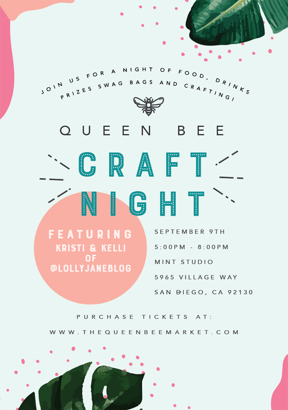 Lolly Jane Queen Bee craft night recap! Such a fun craft night full of cute crafts, yummy desserts, cute decor and an easy dinner. Love this fun craft night girls night out!