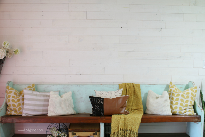 Love this peel and stick shiplap wall, such an easy way to shiplap a wall quickly!