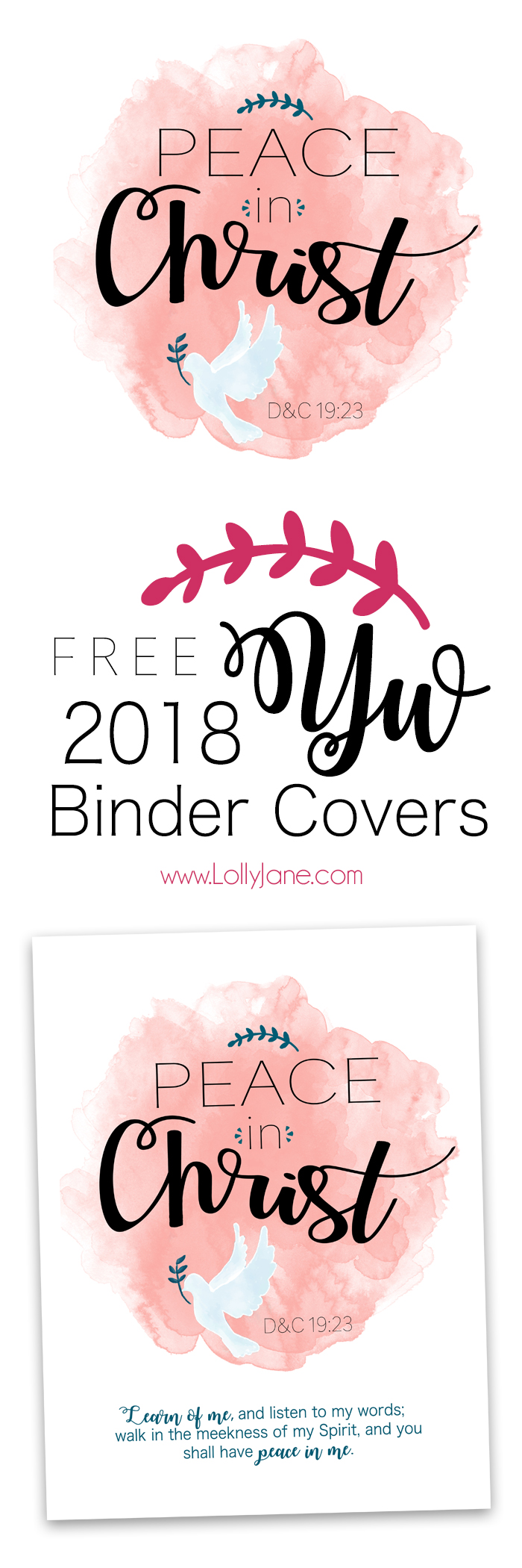 FREE 2018 Mutual Theme/YW Binder Cover "PEACE IN CHRIST", includes presidency binder covers! 