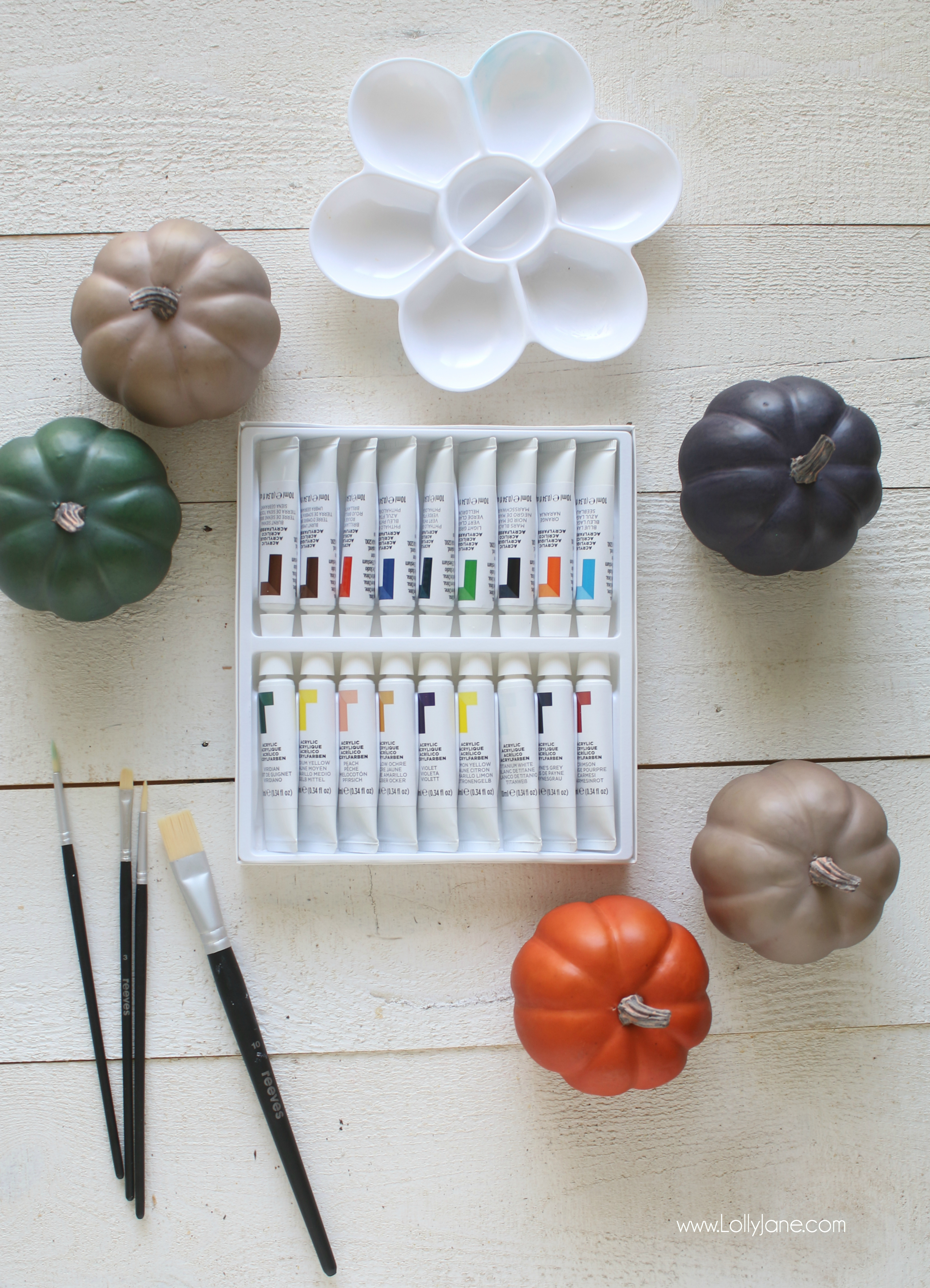 Love this acrylic paint from Reeves, one coat is all you need to transform these pumpkins into art!