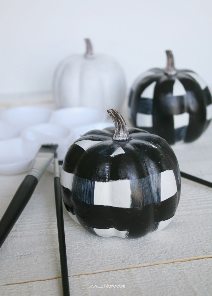 Cute buffalo check painted pumpkins, such an easy DIY!