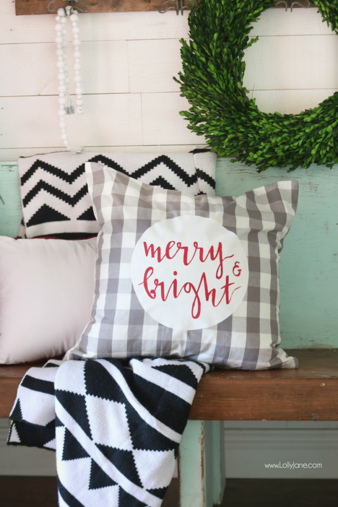 merry & bright Christmas pillow cover tutorial Lolly Jane