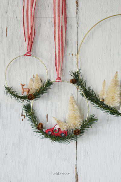 Love these easy DIY Bottle Brush Tree Wreaths, perfect for the holidays or for a craft night!
