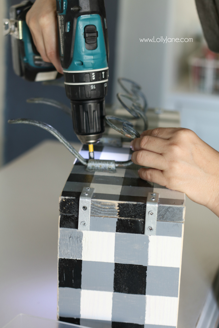 DIY buffalo check stocking holder. Love this easy wood stocking holder, such a great way to display stockings, fill it with cute decor for extra Christmas cheer!