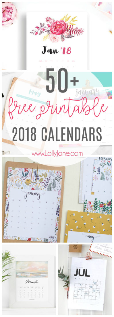 2018 free printable calendars - Lolly Jane