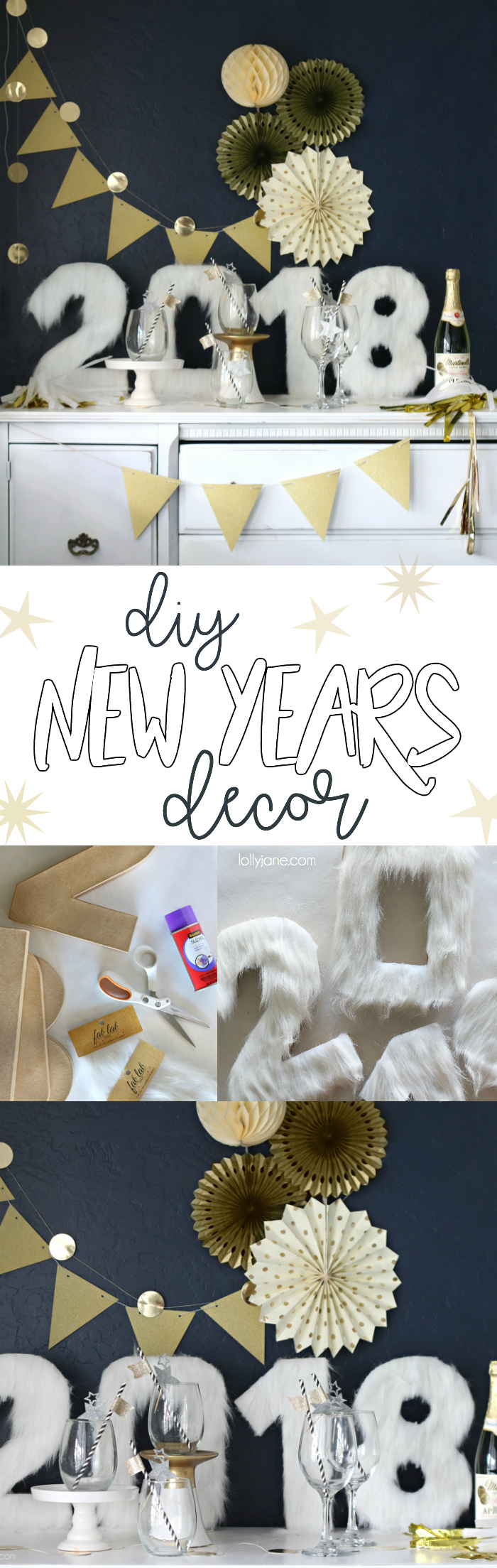 Easy and cute DIY Fur Numbers to make your NYE party glam! Use as a centerpiece, on a display or as a props in a photo booth!