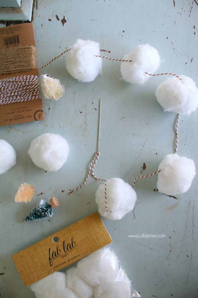 White Pom Pom Christmas Tree Garland Tutorial