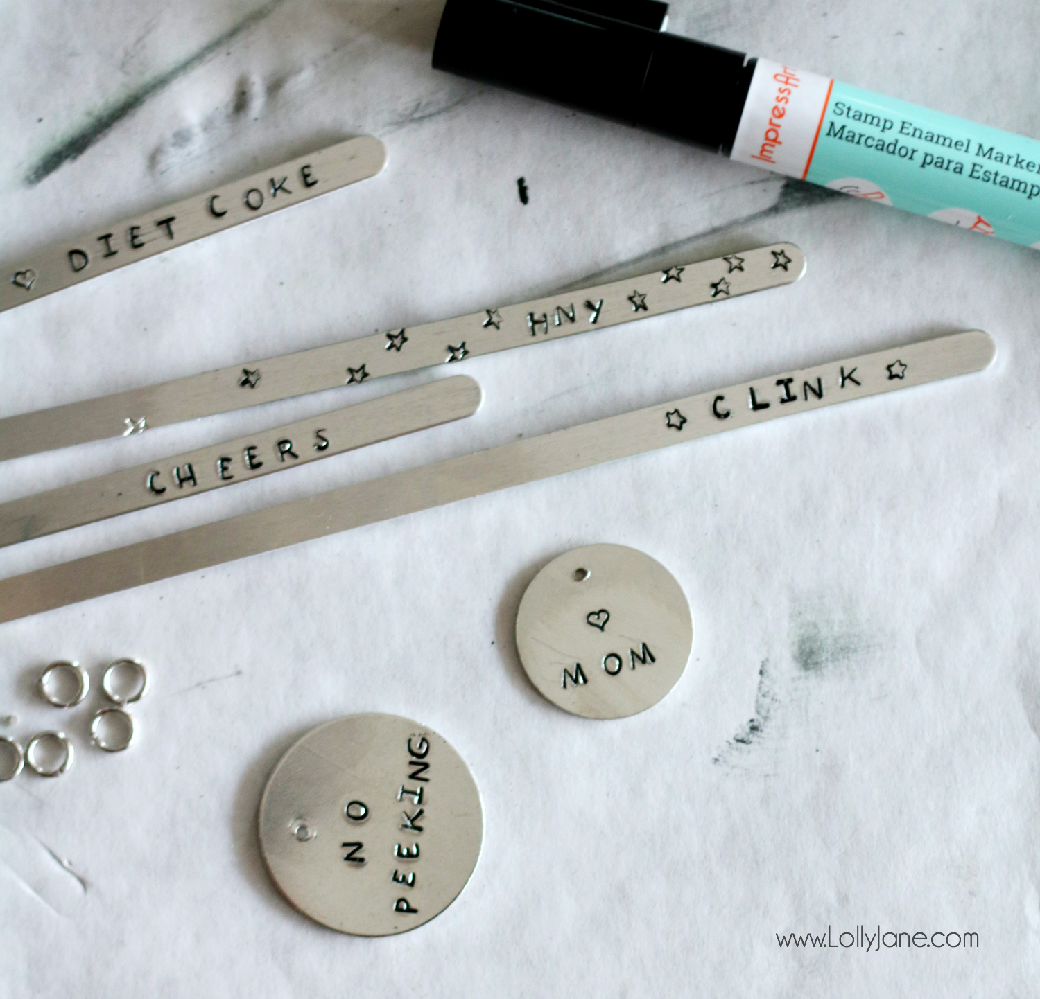 Cutest metal stamped charms, wine tags, and more! Super easy to make in no time at all!