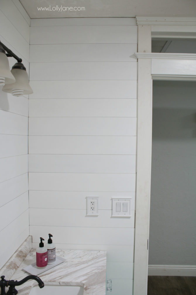 Easy to Install Peel and Stick Shiplap Bathroom Wall Treatment! Lolly