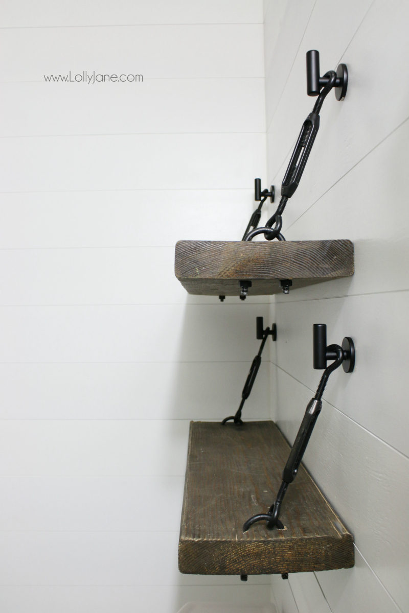 DIY Turnbuckle Shelf - A Great Bathroom Addition - Lolly Jane